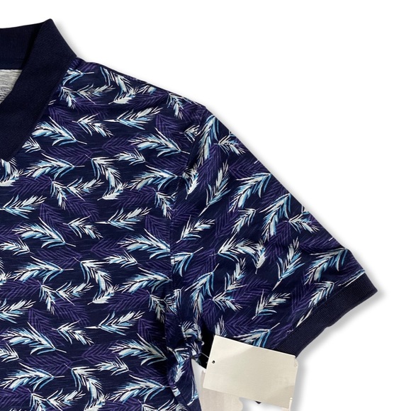 Slate & Stone Polo Shirt 100% Cotton Navy Blue Fern Print, Size M - Picture 9 of 15